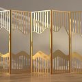 Modern Gold Wave Design Room Screen with Metal Frame and Light Shadow Effect 3d model