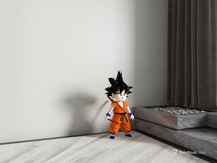 Anime Character Goku With Black Spiky Hair In Orange Outfit Indoor 3d model 