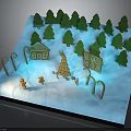 Gingerbread Men And Houses With Candy Canes In Christmas Tree Snowy Scene