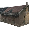 Dilapidated Abandoned Brick House With Partially Damaged Roof Black Red Tiles And Old Windows