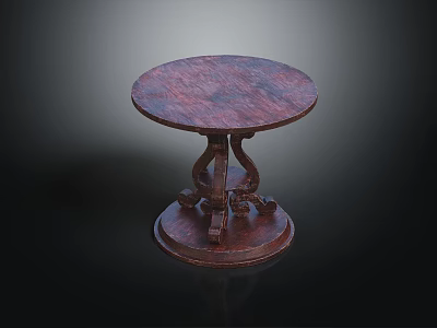 Elegant Round Dark Wood Side Table With Intricate Carved Pedestal Base 3d model