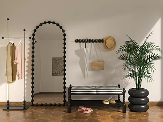 Entrance aisle mirror shoe stool 3d model