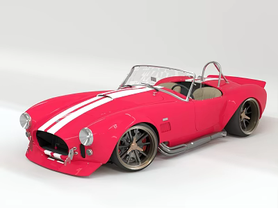 Red Classic Open Top Sports Car With White Racing Stripes And Sleek Alloy Wheels 3d model
