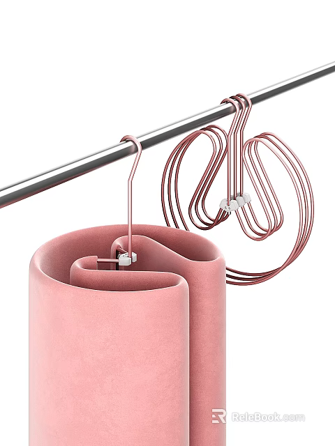 Modern Metal Hangers With Pink Rolled Fabric Hanging On Sleek Chrome Rod Design 3d model 