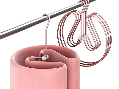 Modern Metal Hangers With Pink Rolled Fabric Hanging On Sleek Chrome Rod Design 3d model