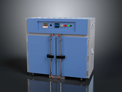 Blue Double Door Industrial Equipment With Control Panel Digital Display And Wheels 3d model