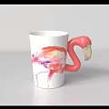 White Ceramic Mug With Watercolor Flamingo Design And Pink Flamingo Shaped Handle