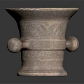 Antique Ceramic Vessel With Two Handles Intricate Patterns Brown Surface on Black Background 3d model