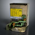Industrial Hardware Tools With Brick Wall Yellow Control Panel And Green Orange Striped Pipes