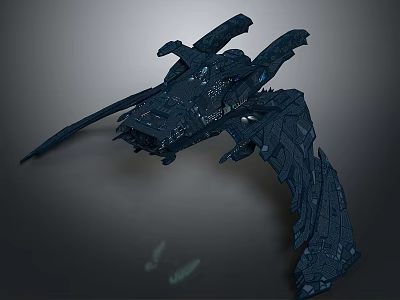 Advanced Dark Futuristic Spacecraft With Large Wing Structure For Interstellar Missions 3d model