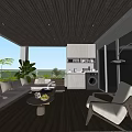 Cozy Home Balcony Design With Wooden Deck Sofa Coffee Table Green Plants And Cabinets