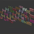 Pink Fence Scene Components With Various Shapes Arrangements And Lengths Displayed On Dark Background