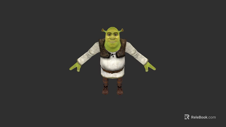 Shrek Game Movie Character With Green Skin White Shirt And Brown Vest Boots 3d model 