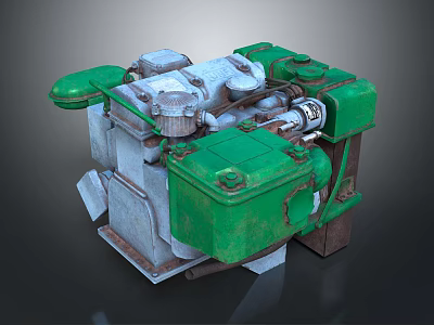 Vintage Green And Silver Engine With Mechanical Components And Metal Structure 3d model Vintage Green And Silver Engine With Mechanical Components And Metal Structure 3d model