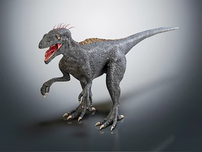 Detailed Dinosaur Model with Open Mouth Spiked Back Standing on Gray Background 3d model