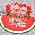 Interactive Zone Featuring Watermelon Feeding Competition With Cartoon Characters On Red Background 3d model