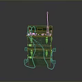 Green Military Weapon Device With Antenna And Cables On Gray Background