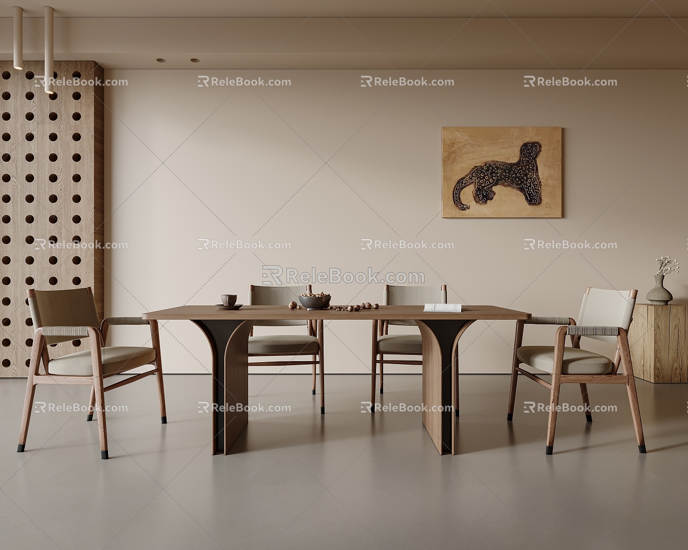 Middle style dining table and chair combination 3d model