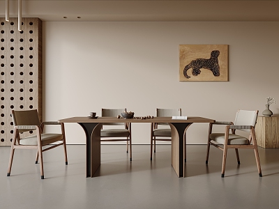 Middle style dining table and chair combination 3d model