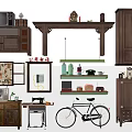 Vintage Decorative Ornaments and Furniture Collection Including Wooden Cabinet Bicycle Old TV and Shelf