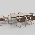 Modern Wooden Dining Table Set With Metal Frame Chairs And Beige Upholstered Seats