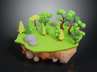 Low Poly Natural Scene With Green Grass Various Trees Gray Rocks And Brown Layers 3d model