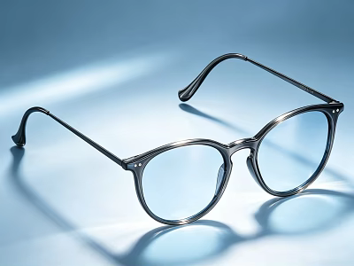 Stylish Round Frame Eyeglasses With Black Design And Clear Lenses On Blue Background 3d model