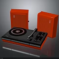 Modern Black And Red Turntable With Red Speakers For Vinyl Playback