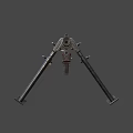 Vintage Military Rifle With Wooden Stock Metal Components And Tripod Stand