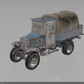 Vintage Blue White Truck Featuring Red Star Cab And Canvas Covered Cargo Bed