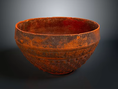 Rustic Orange Brown Handcrafted Terracotta Bowl With Textured Surface And Patterns 3d model