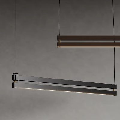 Modern Linear Pendant Lights in Black and Brown with Suspended Design and Soft Illumination 3d model