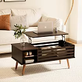 Modern Wooden Coffee Table With Lift Top Laptop Storage And Green Plant Decor