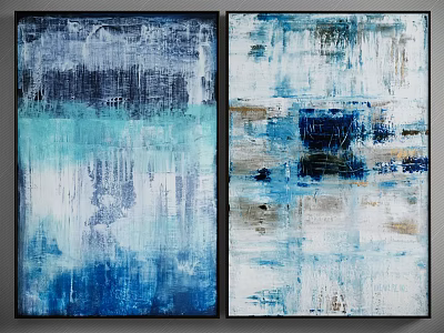 Abstract Blue and White Canvas Wall Art with Textured Brushstrokes for Home Decor 3d model