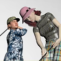 Two People Playing Golf On Green Course With Clubs And Balls 3d model