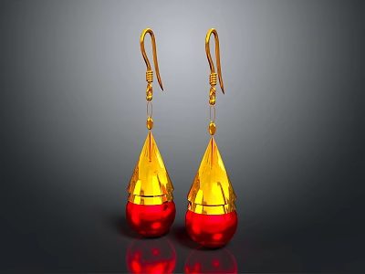 Elegant Teardrop Shaped Earrings with Yellow Red Gemstone Shiny Design For Fashion Jewelry 3d model