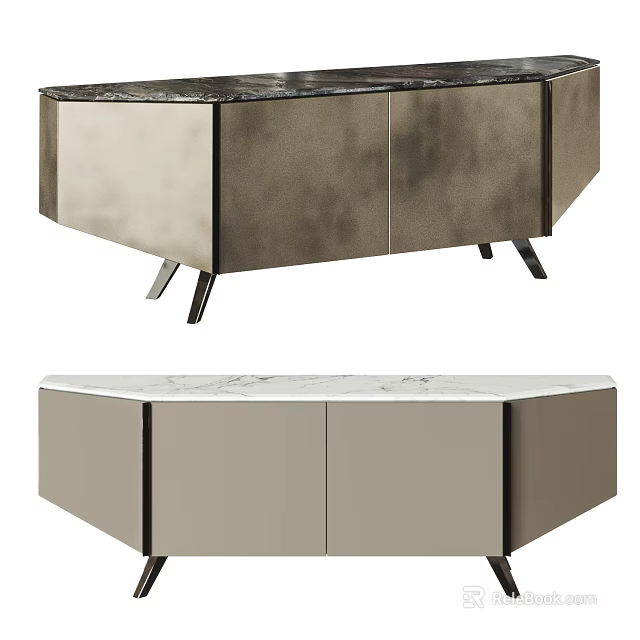 Modern TV Stand With Marble Top And Metallic Storage Cabinets Design 3d model 