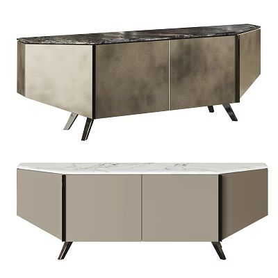 Modern TV Stand With Marble Top And Metallic Storage Cabinets Design 3d model