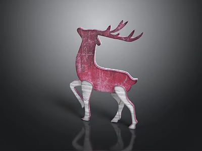 Red and white decorative textured deer figurine on gray background with reflection 3d model