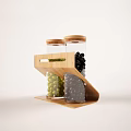 Clear Spice Jars Holding Different Colored Spices on Tiered Wooden Kitchen Rack