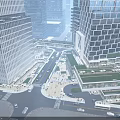 Modern Office Buildings With Glass Curtain Walls In City Skyline By Waterfront