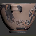 Sculpted Pink Pottery Vessel With Two Handles And Decorative Patterns 3d model
