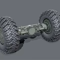 Off Road Tires With Deep Tread And Axle Mechanical Components Assembly