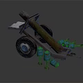 Rusty Cannon Barrel On Wheel Mounted Frame With Blue Components And Bolts 3d model