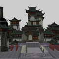 Chinese Traditional Architecture With Ancient Multi Story Pavilion Green Tiled Rooftop And Stone Courtyard