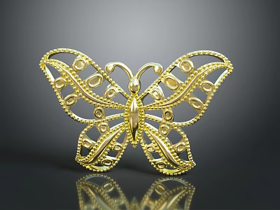 Elegant Shiny Golden Butterfly Filigree Design Accessory For Stylish Clothing Decoration 3d model