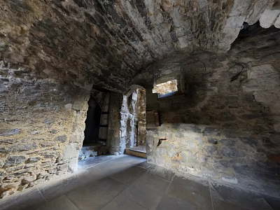 Elevator Corridor With Rough Stone Walls Stone Floor And Arched Entrance 3d model