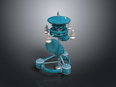 Blue Mechanical Device With Top Disc Connecting Parts And Bottom Supports 3d model