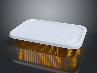 Rectangular Aluminum Foil Food Container Set With White Lid And Golden Base For Food Storage 3d model