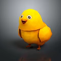 Cute Yellow 3D Model Chick as Flying Animal with Gray Background and Reflection
